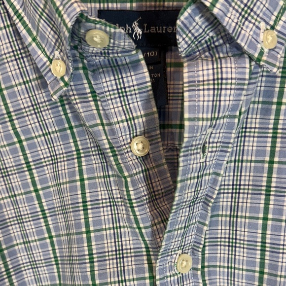 Ralph Lauren Shirt Blue and Green Plaid Button Down Short Sleeve Polo Symbol EUC - Picture 4 of 6